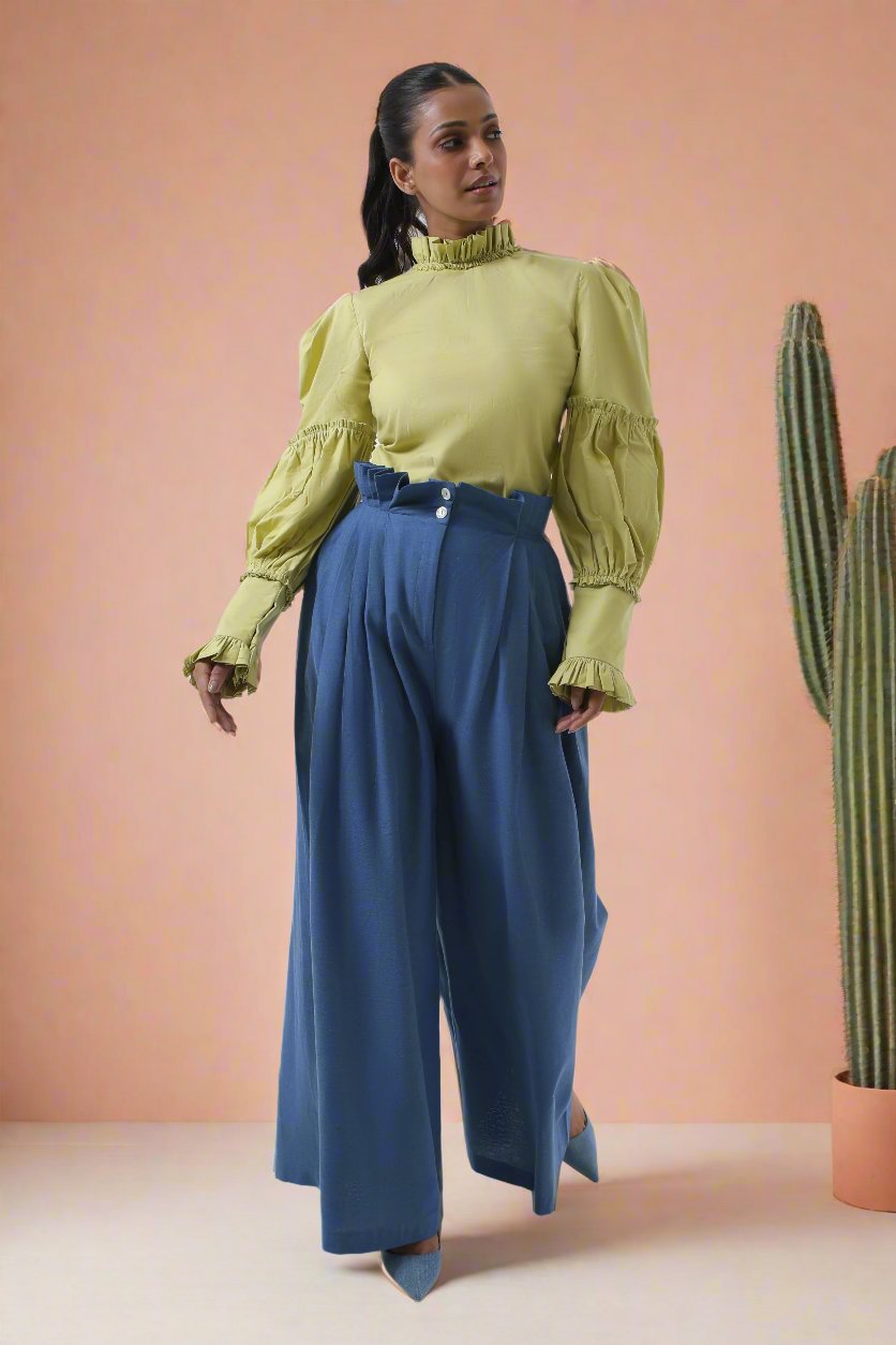 Jade Pleated Linen Flair Pant