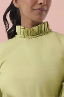 Jade Ruffle Blouse With Pleated Linen Pant Set