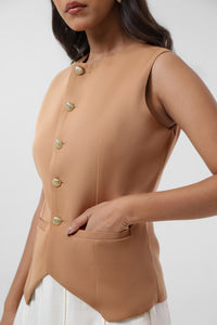 Mellow Classic Shell Waist Coat With Pleated Skirt Set