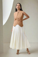 Mellow Classic Shell Waist Coat With Pleated Skirt Set