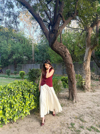 Wine Classic Vest Waistcoat with Pleated Skirt Set