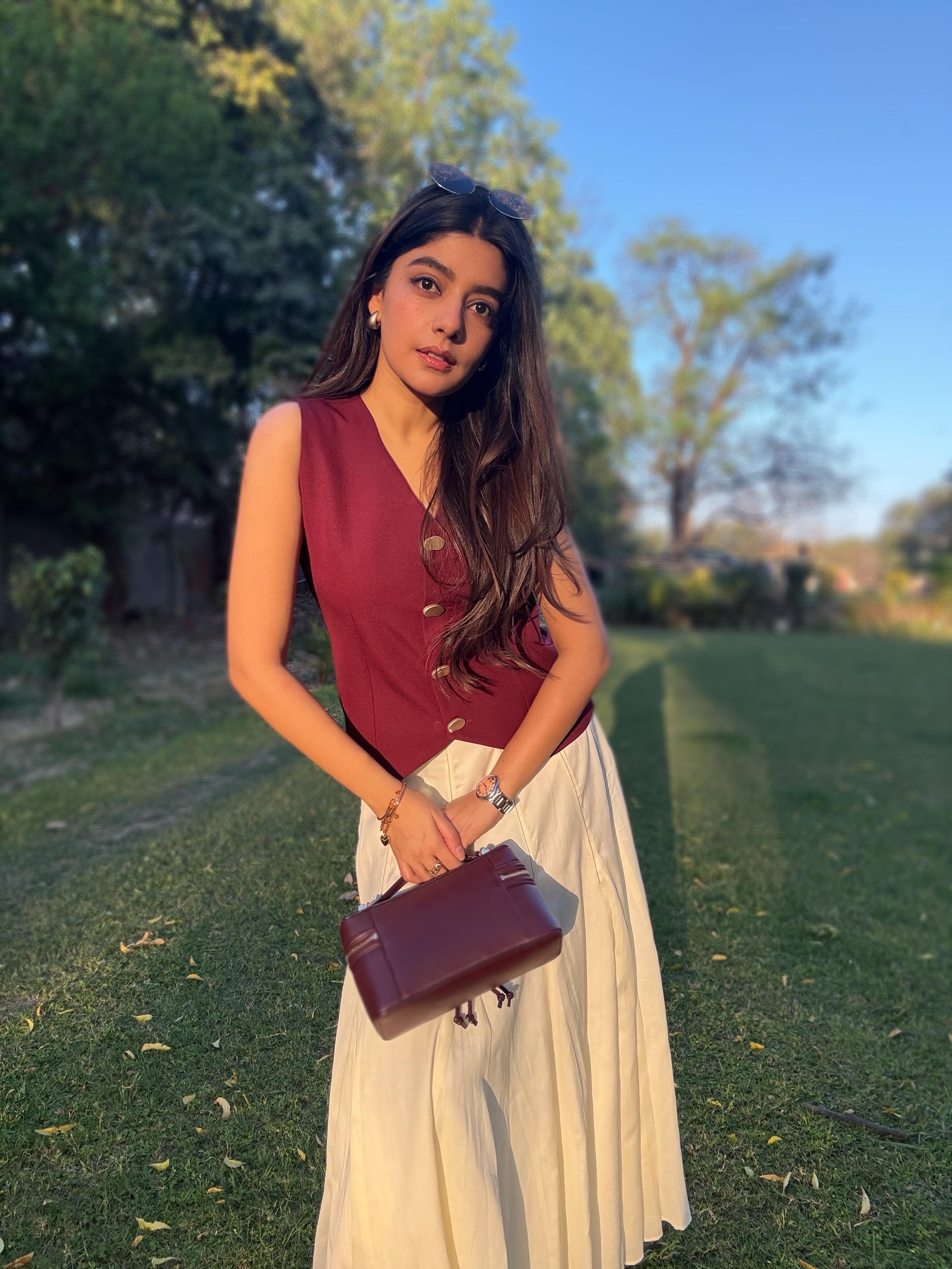 Wine Classic Vest Waistcoat with Pleated Skirt Set