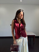 Wine Classic Vest Waistcoat with Pleated Skirt Set